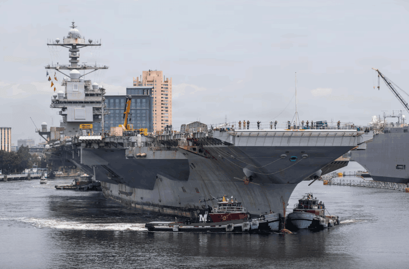 World’s largest aircraft carrier starts major maintenance period and fire damage repairs